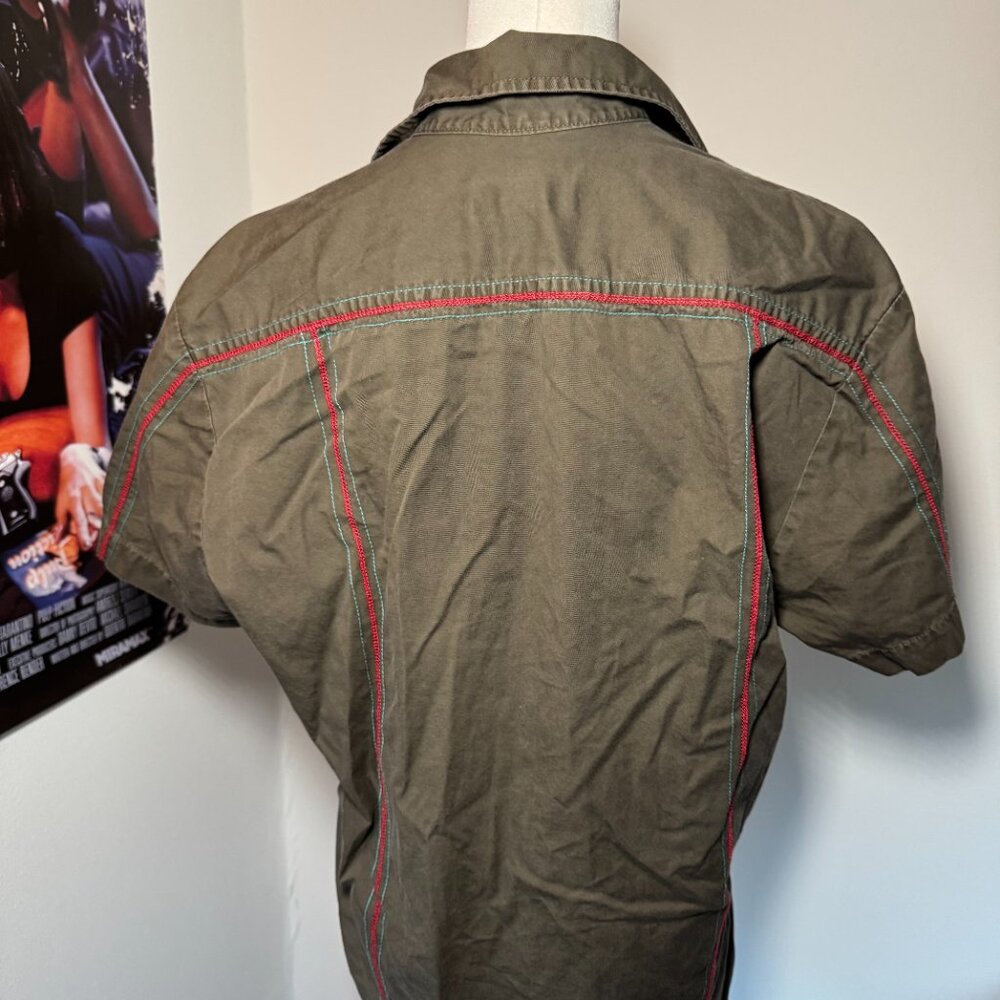 Diesel Olive Green Button-Down Shirt with Red Trim - Picture 8 of 11